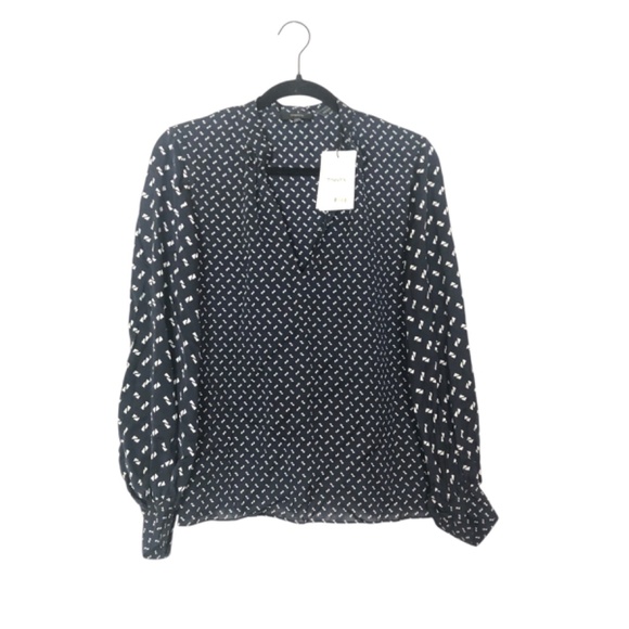 THEORY Blouson Sleeve Navy Blue 100% Silk Top Size Small - Picture 1 of 10